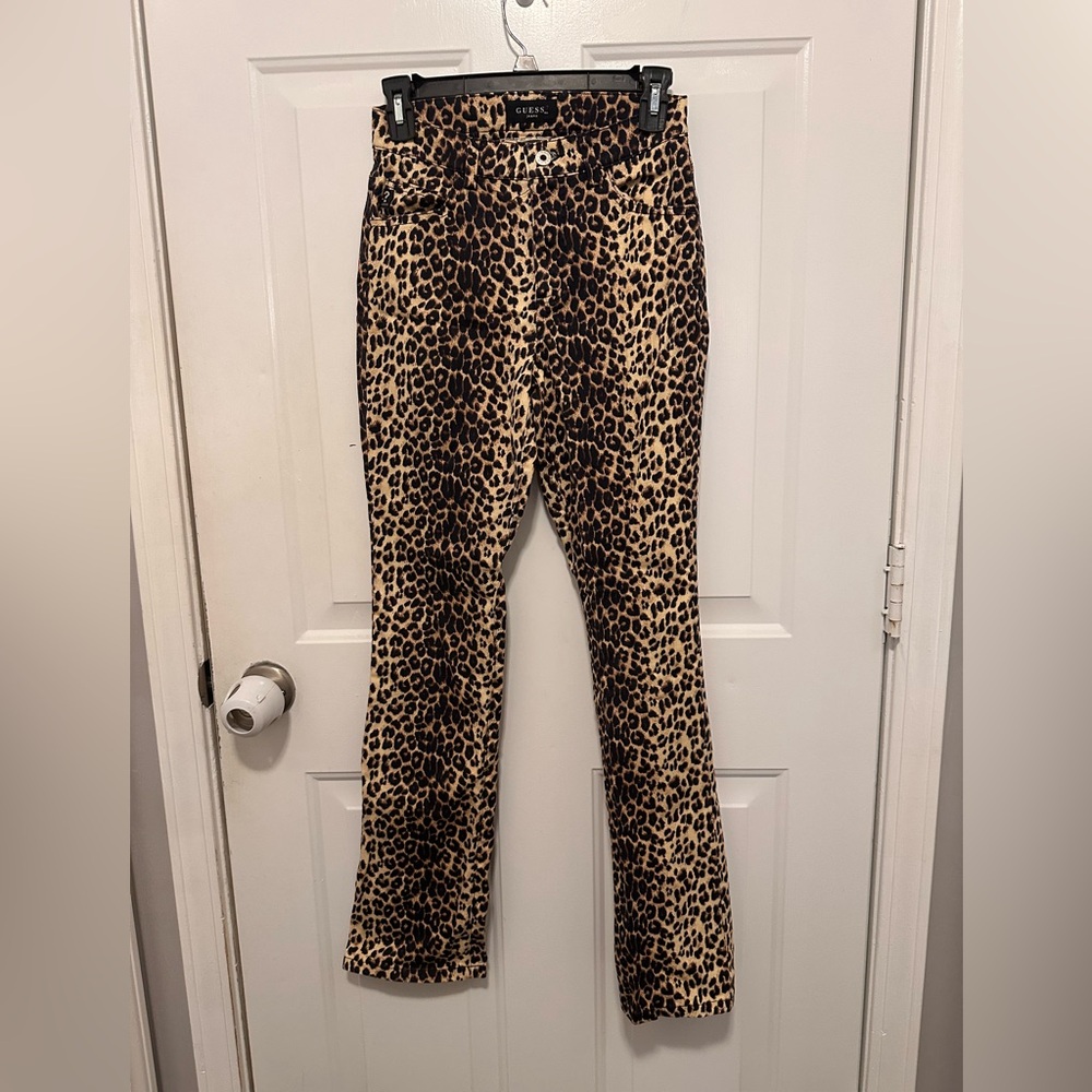 Guess Jeans Leopard Print Waistband Pants - Brown Black